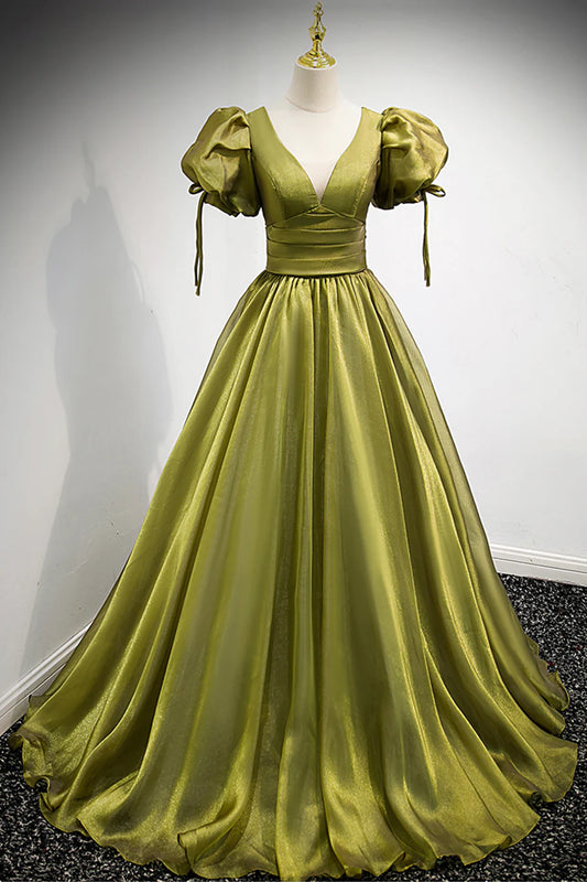 Green V-Neck Long Prom Dresses, A-Line Evening Dresses TP707
