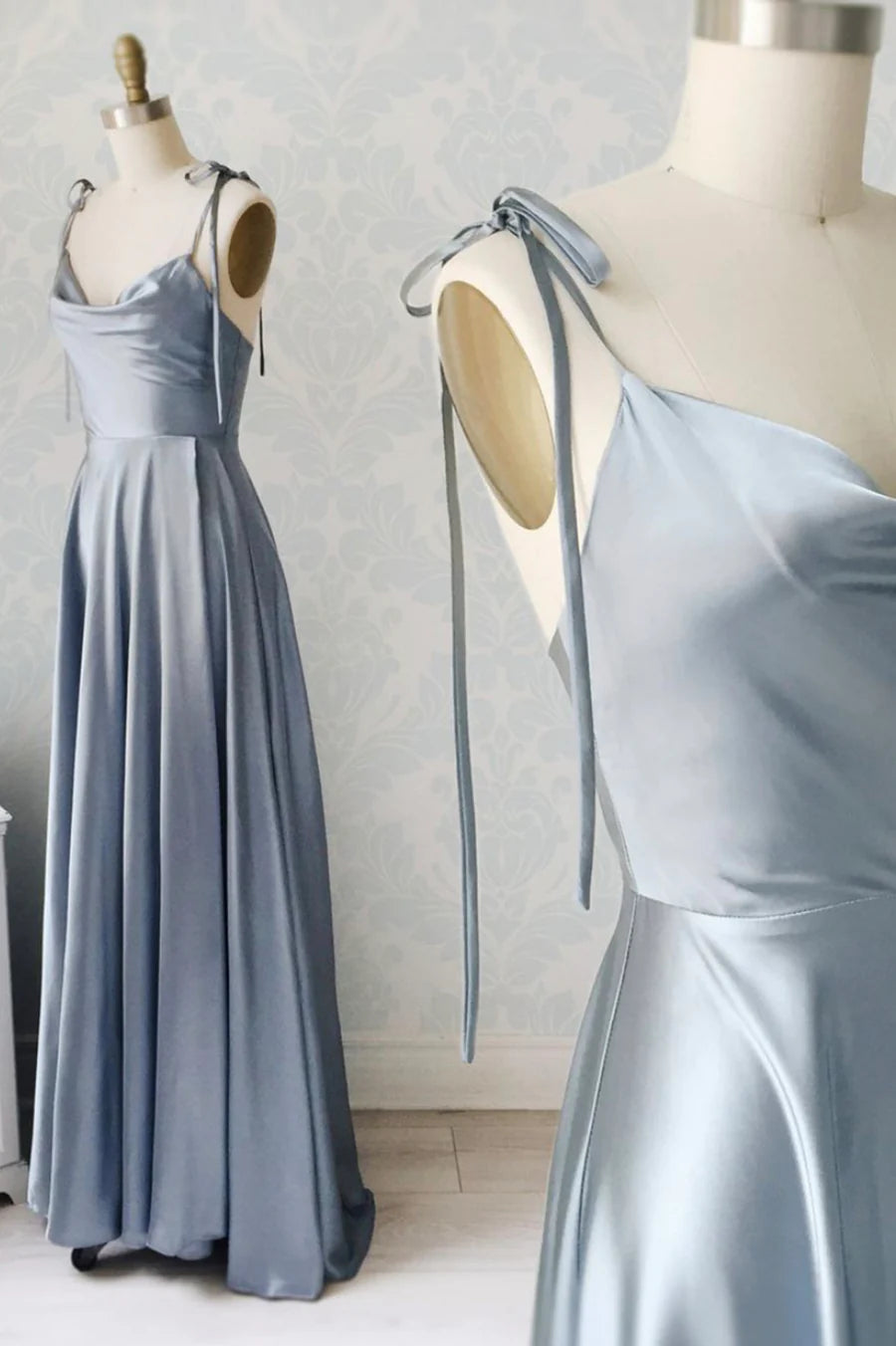 Simple Satin Long Prom Dresses, A-Line Spaghetti Straps Evening Dresses TP711