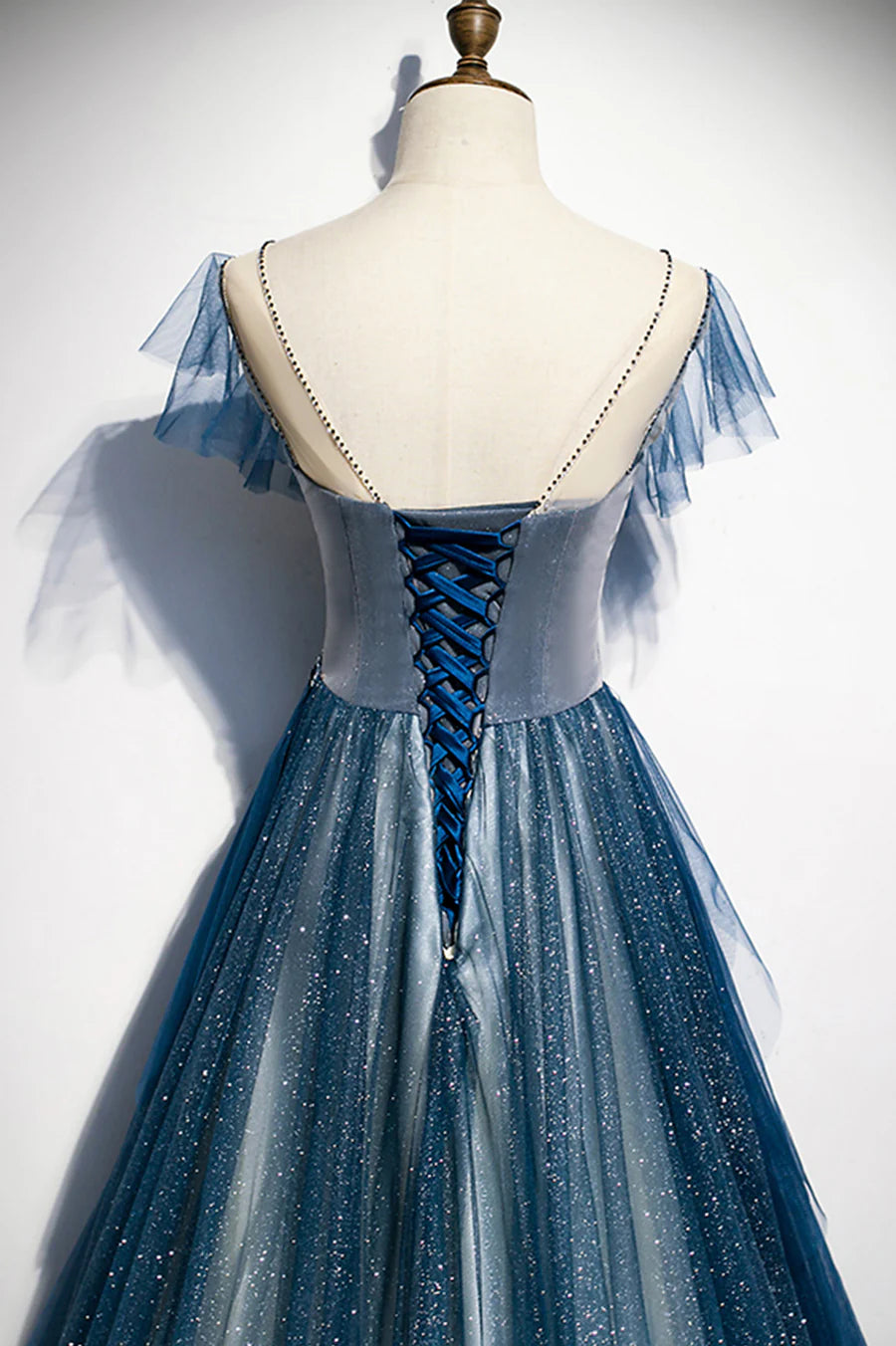 Blue Tulle Long Prom Dresses, A-Line Formal Evening Dresses TP713