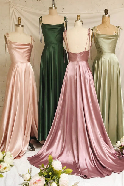Simple Satin Long Prom Dresses, A-Line Evening Party Dresses TP716