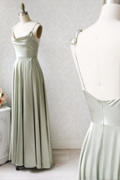 Simple Satin Long Prom Dresses, A-Line Evening Party Dresses TP716