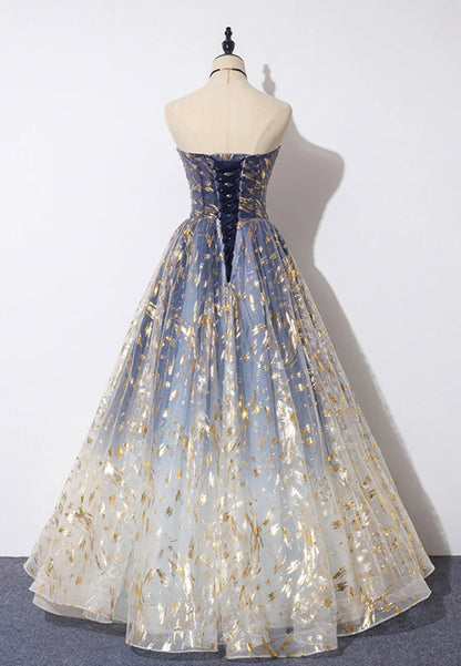 A-Line Strapless Tulle Long Prom Dresses, Cute Evening Party Dresses TP728