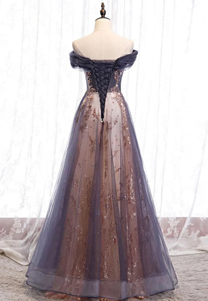 Purple Tulle Long Prom Dresses, A-Line Evening Dresses TP755