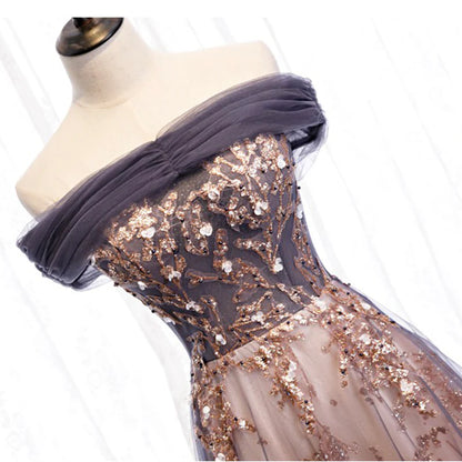 Purple Tulle Long Prom Dresses, A-Line Evening Dresses TP755