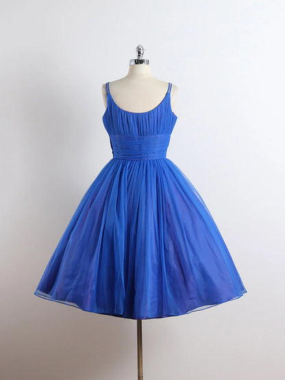 Royal Blue Spaghetti straps Tulle A-line Short Prom Dress TP838