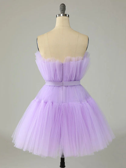 Purple Strapless Tulle Knee Length Party Dress, A-Line Homecoming Dress TP844