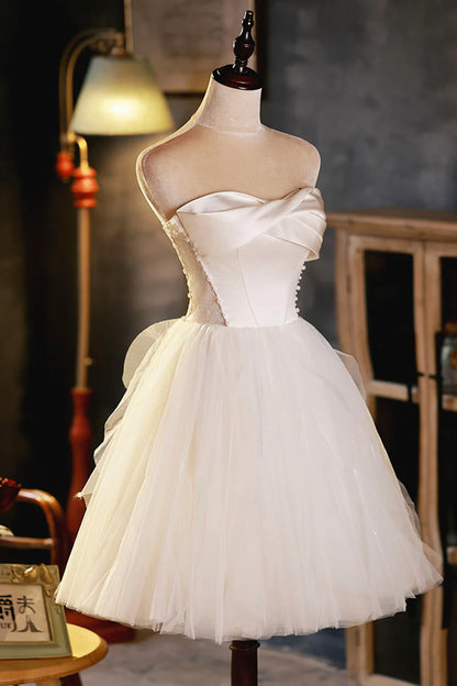 Champagne A-line Strapless Party Dress, Short Homecoming Dress TP879