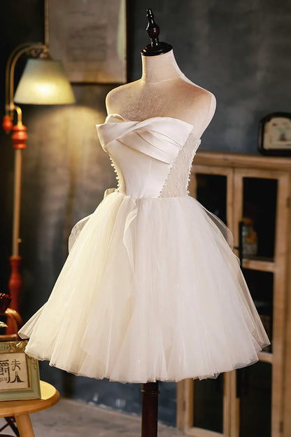 Champagne A-line Strapless Party Dress, Short Homecoming Dress TP879