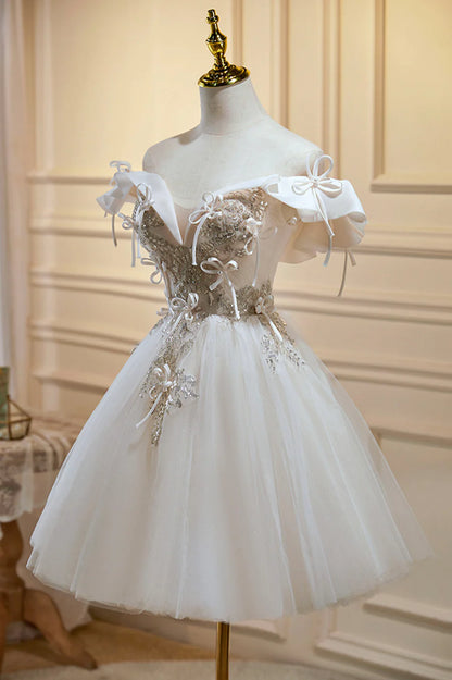 Champagne Lace Short Prom Dress, A-Line Homecoming Party Dress TP885