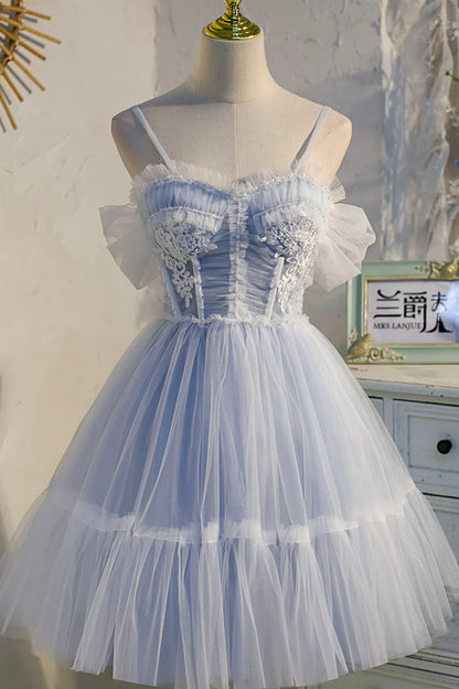 Cute Spaghetti Strap Lace Short Party Dresses, A-Line Evening Dresses TP888