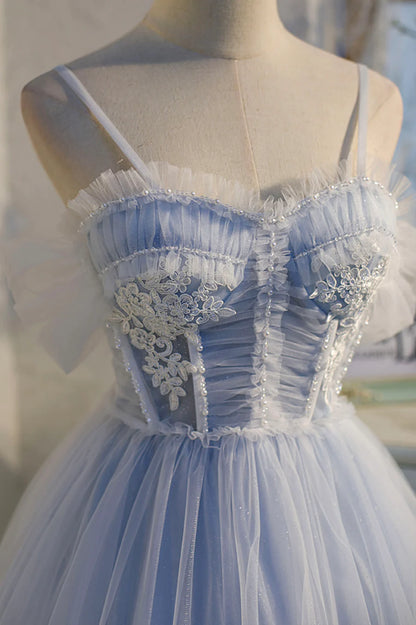Cute Spaghetti Strap Lace Short Party Dresses, A-Line Evening Dresses TP888
