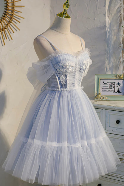Cute Spaghetti Strap Lace Short Party Dresses, A-Line Evening Dresses TP888