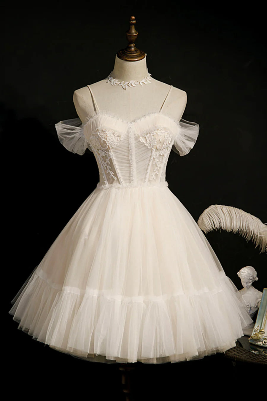 Cute Spaghetti Strap Lace Short Party Dresses, A-Line Evening Dresses TP888