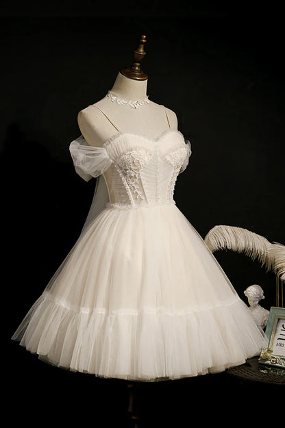 Cute Spaghetti Strap Lace Short Party Dresses, A-Line Evening Dresses TP888