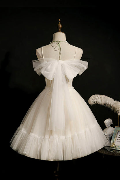 Cute Spaghetti Strap Lace Short Party Dresses, A-Line Evening Dresses TP888