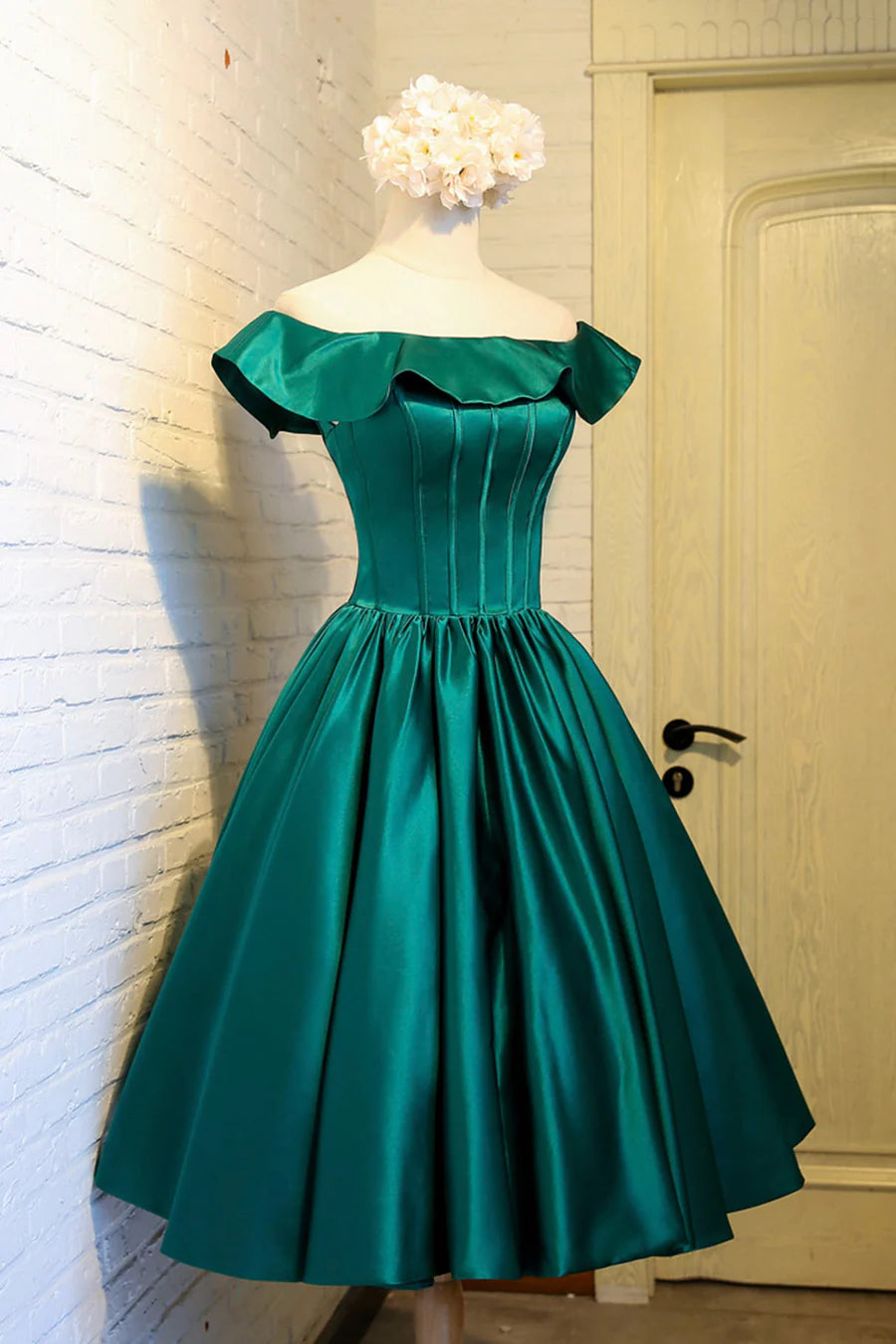 Cute Satin Short Prom Dress, Green A-Line Homecoming Dress TP892