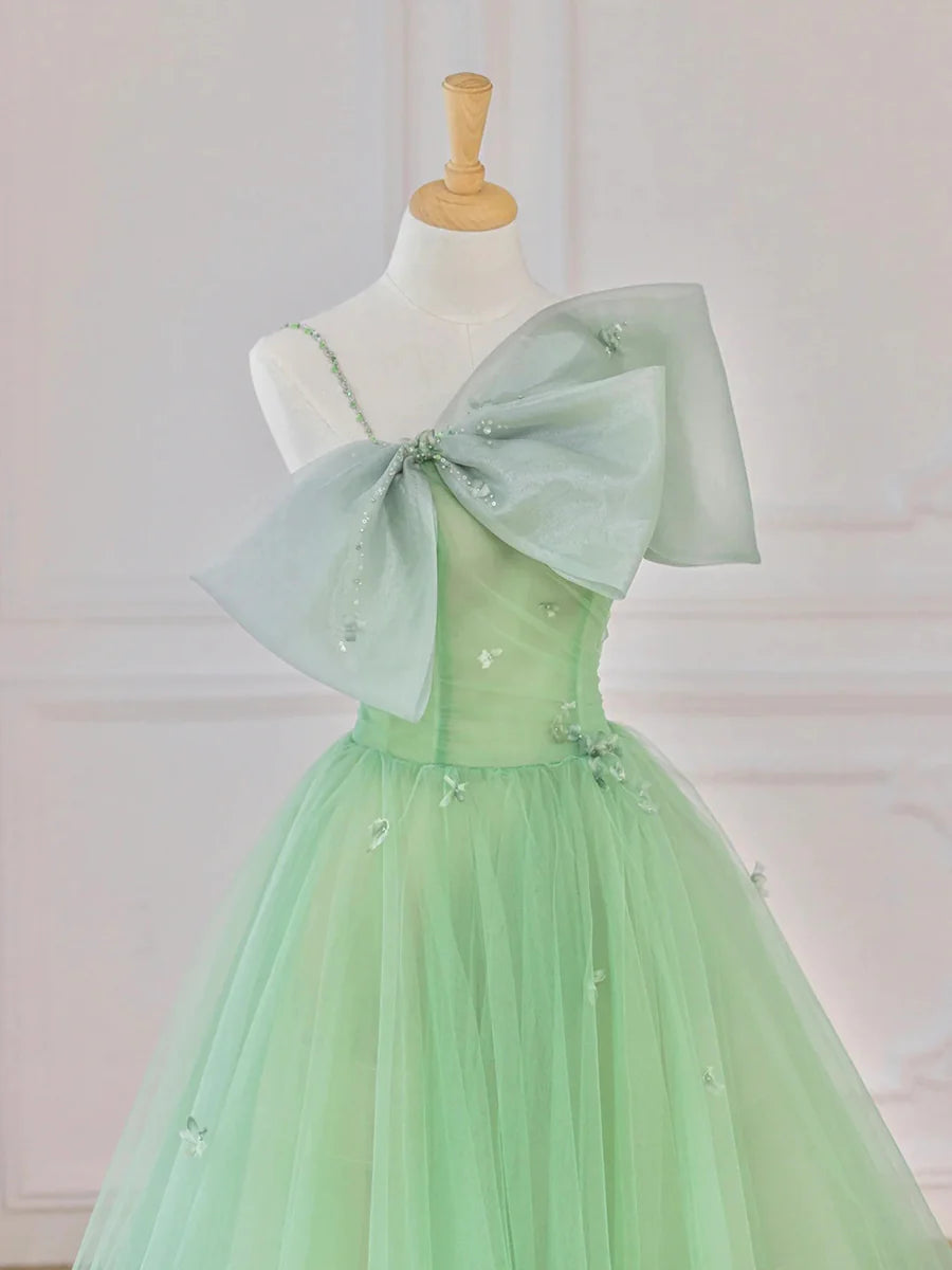 Green Tulle Short Prom Dress, A-Line Evening Dress with Bow TP907