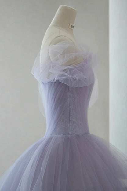 Purple Tulle Short Prom Dress, A-Line Off the Shoulder Party Dress TP908