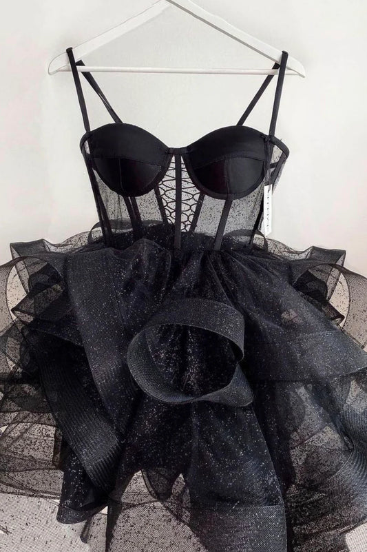 Black Tulle Short Prom Dresses, A-Line Mini Party Dresses TP910