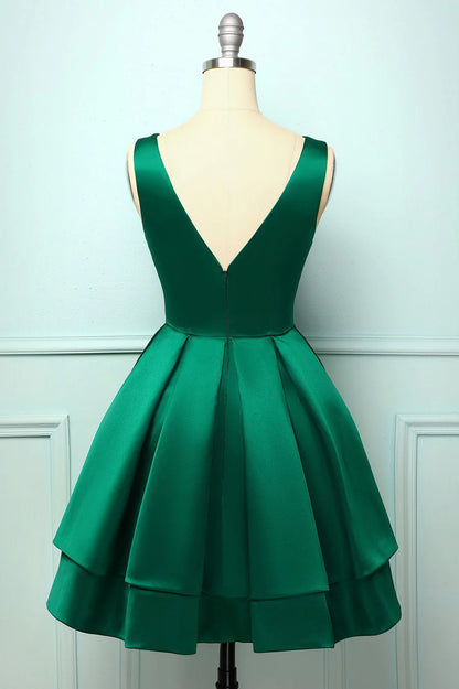 Green Satin Short Prom Dresses, A-Line Homecoming Dresses TP920