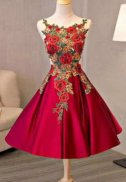 Cute Saitn Lace Short Prom Dresses, A-Line Party Dresses TP922