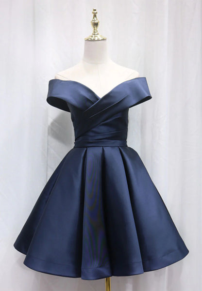 A-Line Satin Off the Shoulder Short Prom Dress, Mini Evening Party Dress TP929