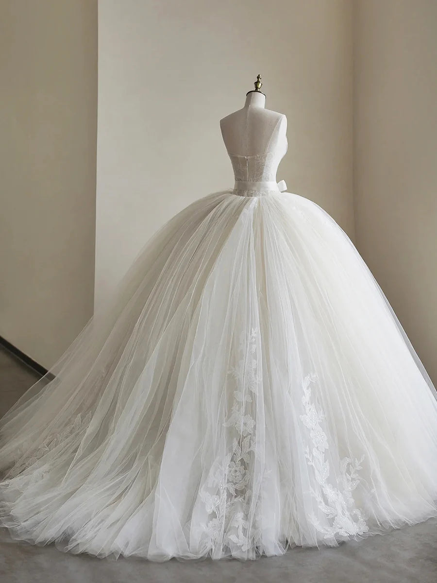 Light Champagne Ball Gown Tulle Sweetheart Long Prom Dress, Beautiful Formal Dress Sweet 16 Dress TP944