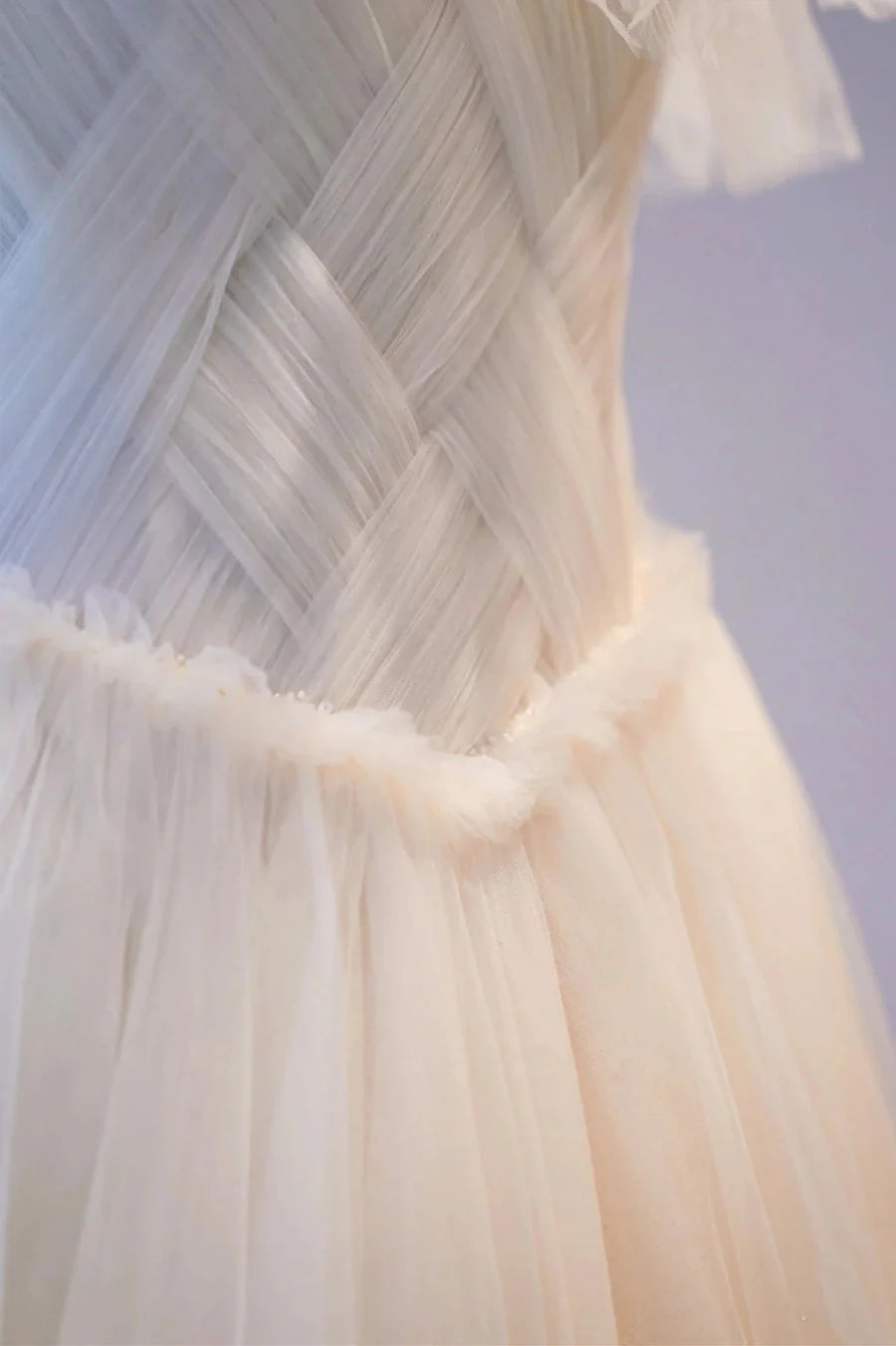 Champange Tulle Long Prom Dress, A-Line Evening Dress TP956