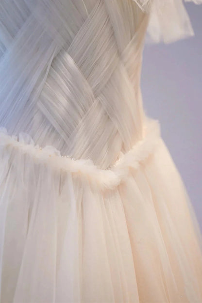 Champange Tulle Long Prom Dress, A-Line Evening Dress TP956