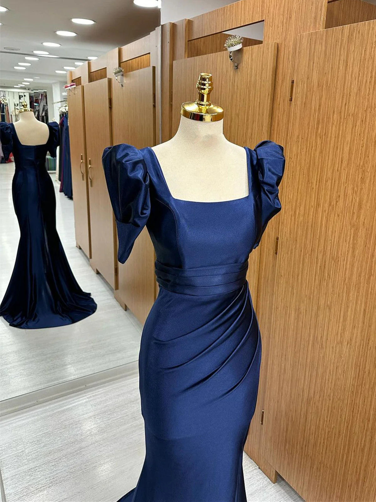 Dark Blue Blue Long Mermaid Prom Dress with Slit, Dark Blue Party Dress TP971