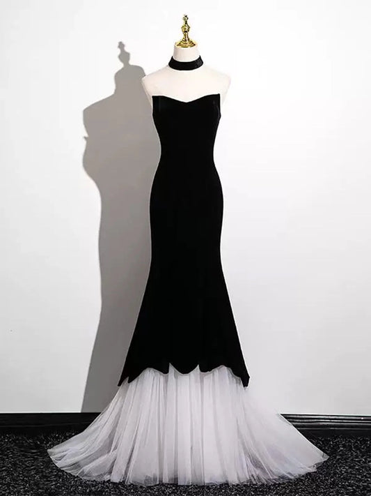 Black and White Mermaid Long Formal Dress Evening Dress, Black and White Prom Dress TP973