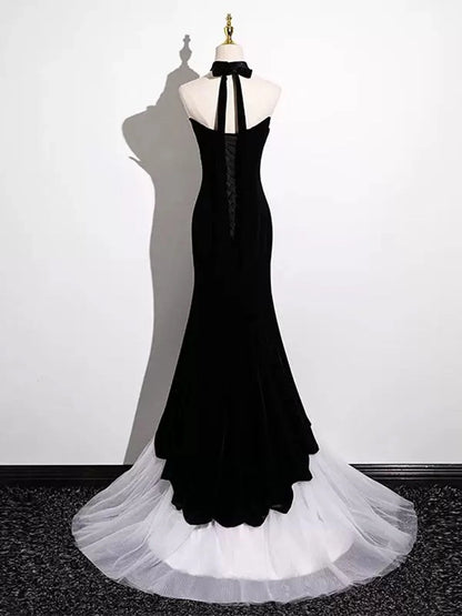 Black and White Mermaid Long Formal Dress Evening Dress, Black and White Prom Dress TP973