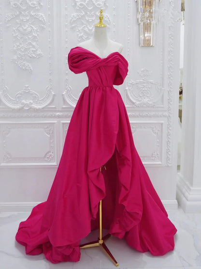 Fuchsia High Low Off Shoulder Party Dress, High Low Prom Dress Formal Dress TP990