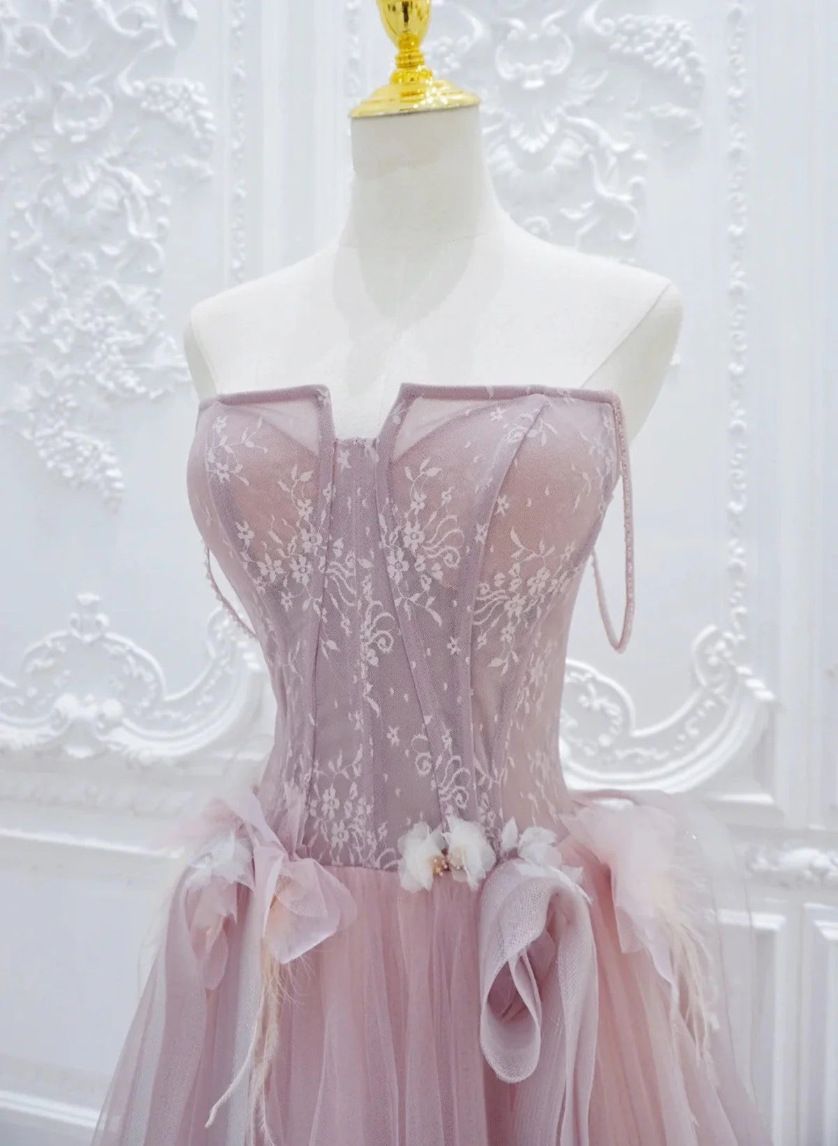 Pink Tulle with Lace A-line Prom Dress, Pink Tulle Party Dress TP998
