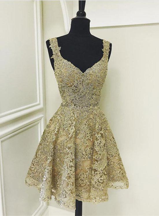 Vintage Lace Applique Short A-Line Party Dress Cocktail Dress Homecoming Dress TP4438
