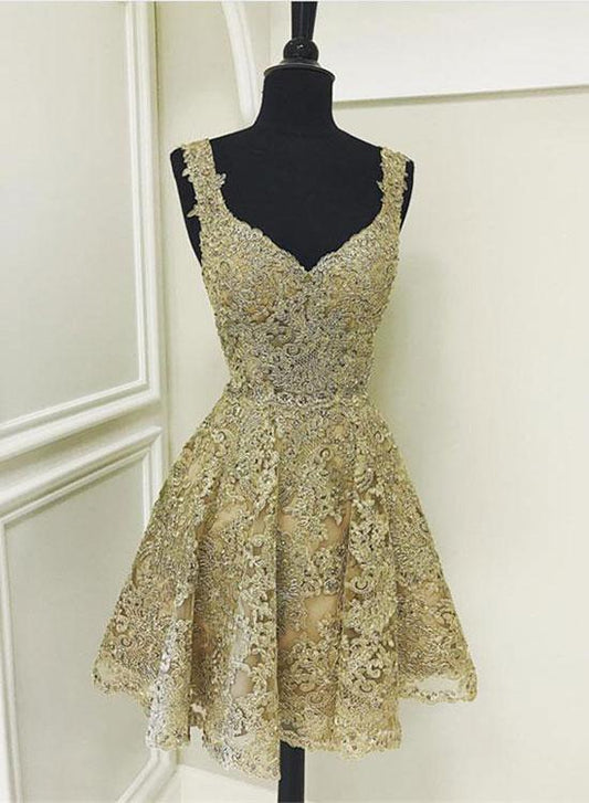 Vintage Lace Applique Short A-Line Party Dress Cocktail Dress Homecoming Dress TP4438