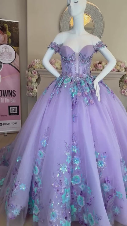 Vintage Lilac Sequin Sweetheart Off-the-shoulder Sweet 16 Quinceanera A-Line Floor-length Prom Dress Birthday Dress Evening Dress Ball Gown TP4708