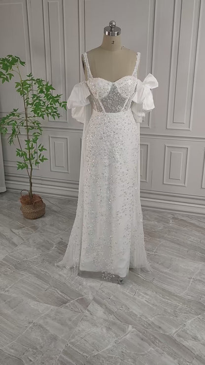 Gorgeous White Glittering Sequin Beaded Sweetheart A-Line Long Prom Dress Party Dress Evening Dress TP4484