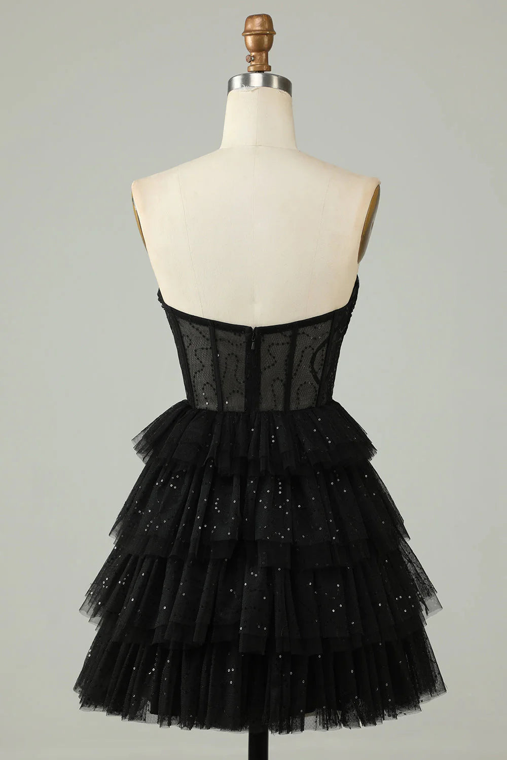 Gorgeous Black Sequined Design A-line Strapless Tiered Homecoming Dress TP3636